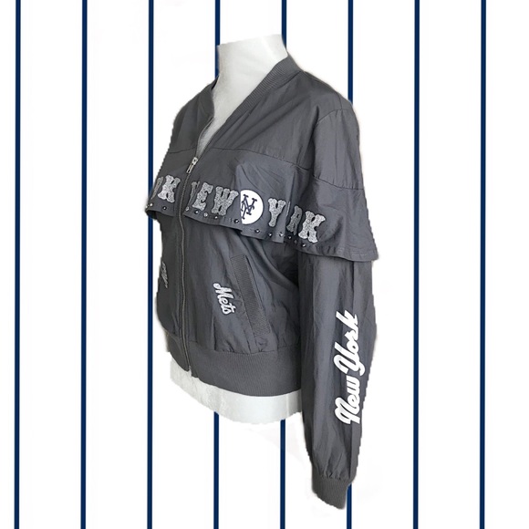 NY Mets Jacket w/ruffle & Silver glitter logos S - Picture 6 of 12